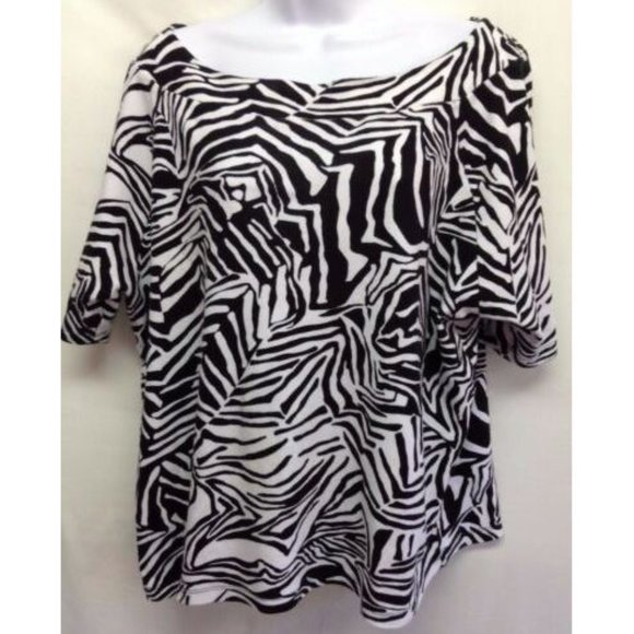 Jones New York | Tops | Womens Black Animal Print Boat Neck 2x | Poshmark